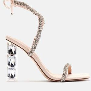 Fashion Nova block heel nude bling size 10.